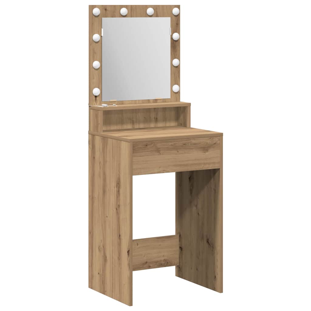 Sminkebord med LED-lamper i Artisan Eik 50x41x135 cm