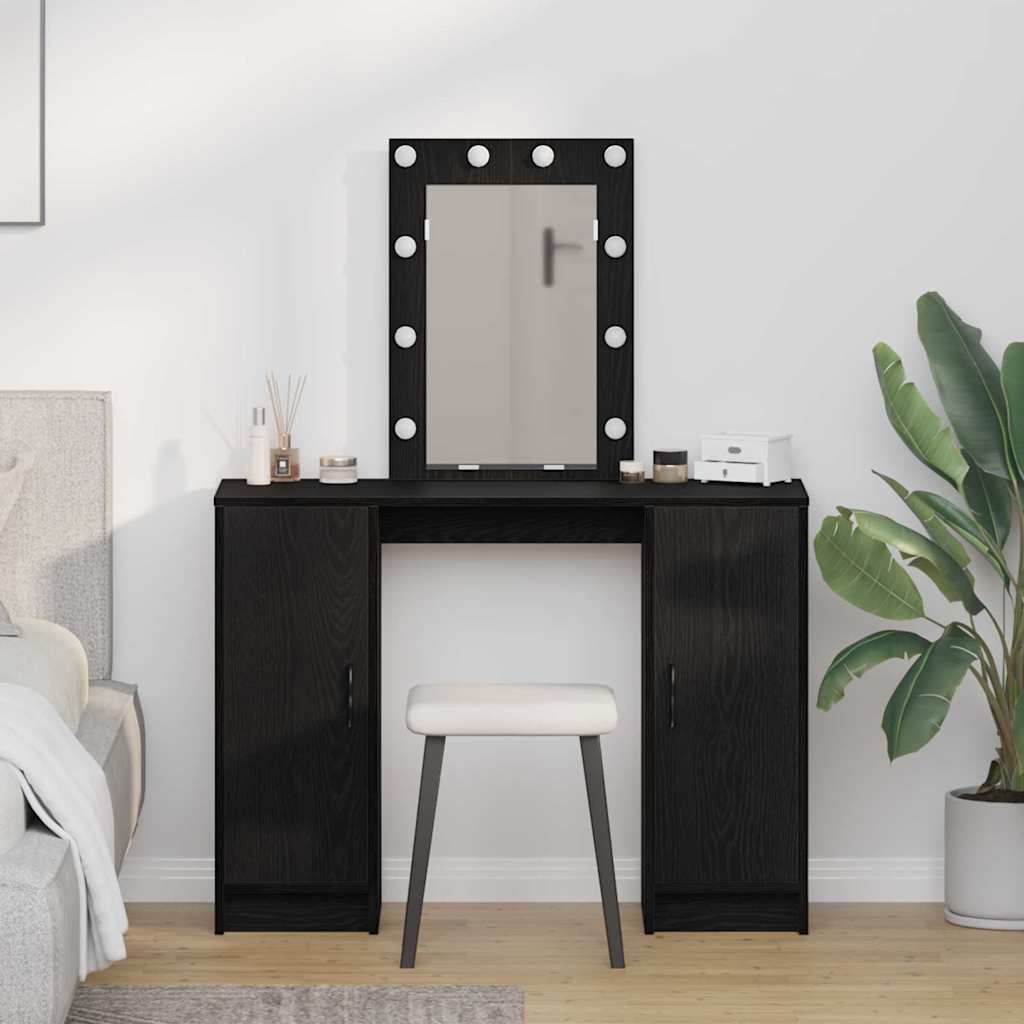 Sminkebord med LED-lamper Svart eik 102x33x135 cm