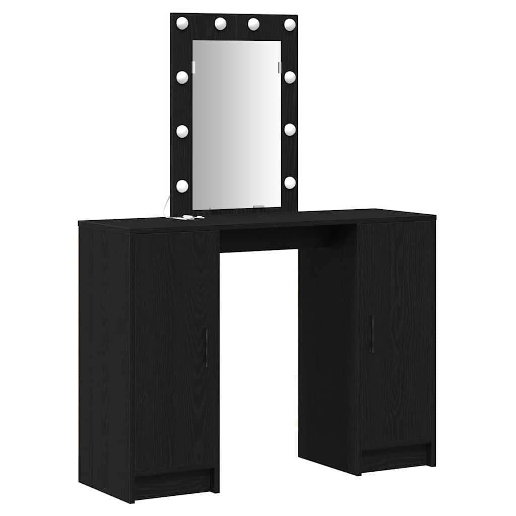 Sminkebord med LED-lamper Svart eik 102x33x135 cm