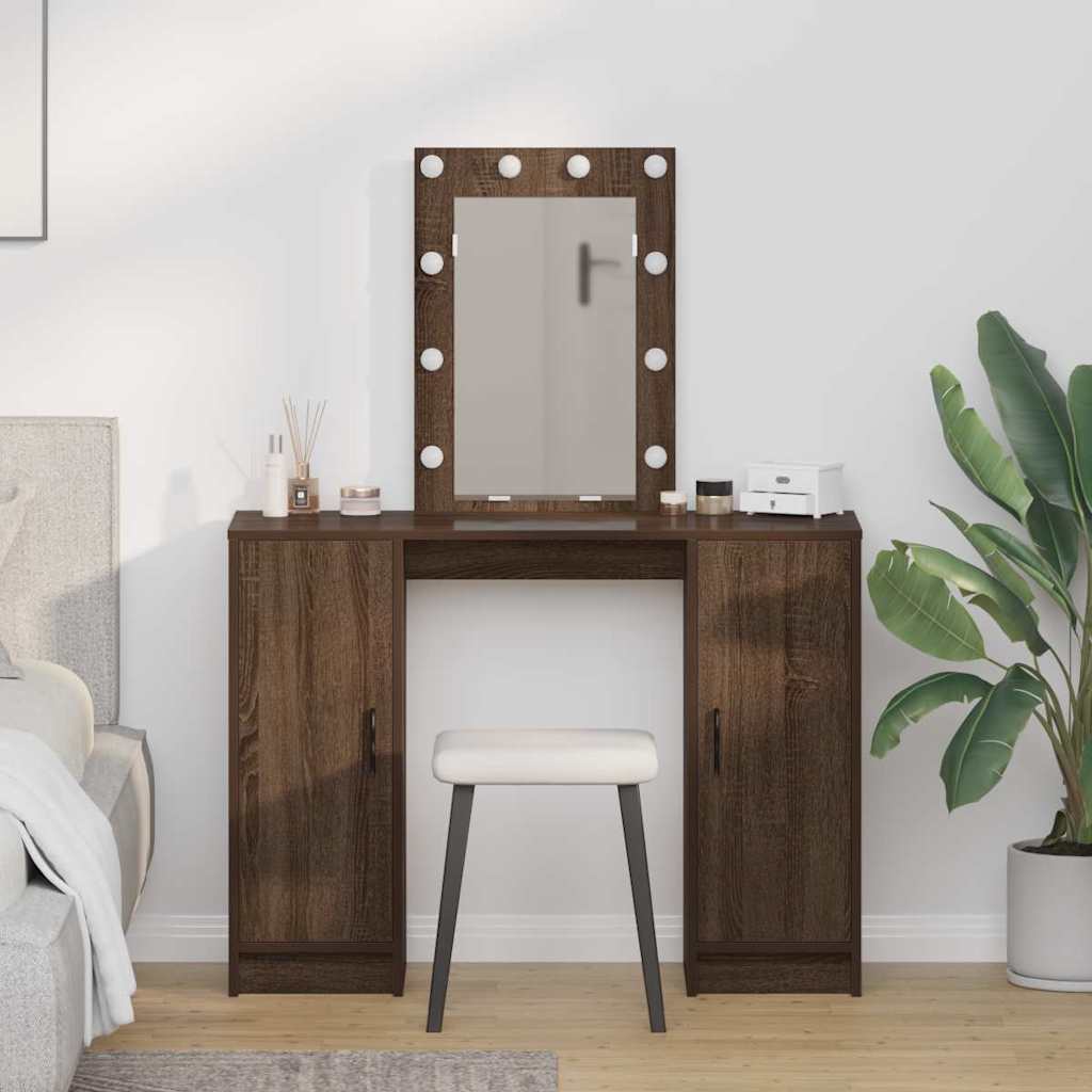 Sminkebord med LED-belysning Brun Eik 102x33x135 cm