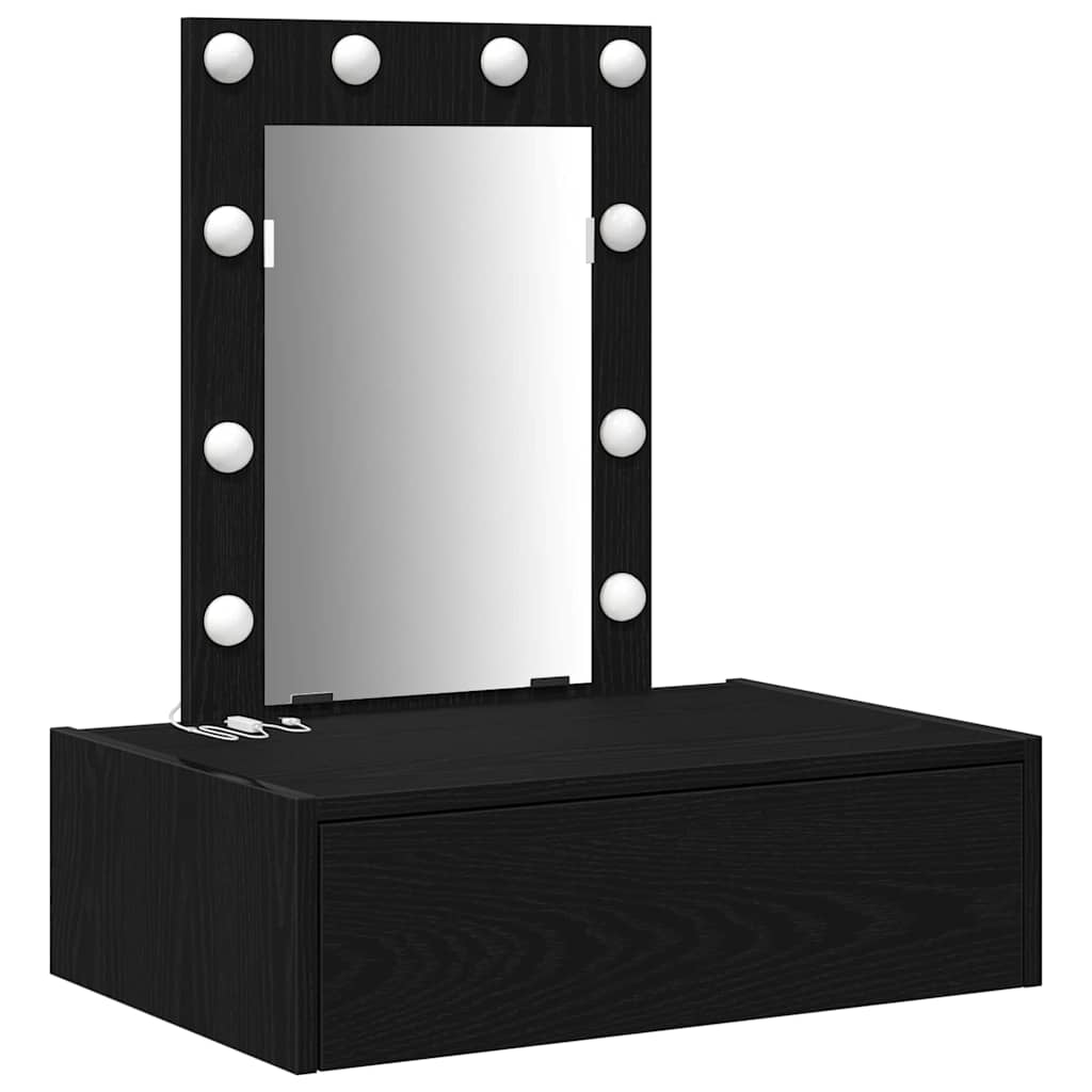 Veggmontert sminkebord med LED-lamper - Svart eik