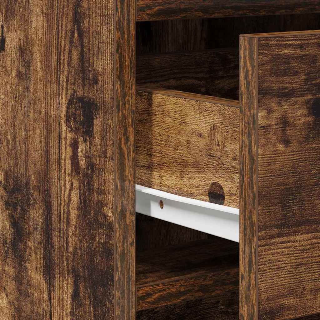 2-delt sminkebordsett med LED, røkt eikefarget konstruert tre