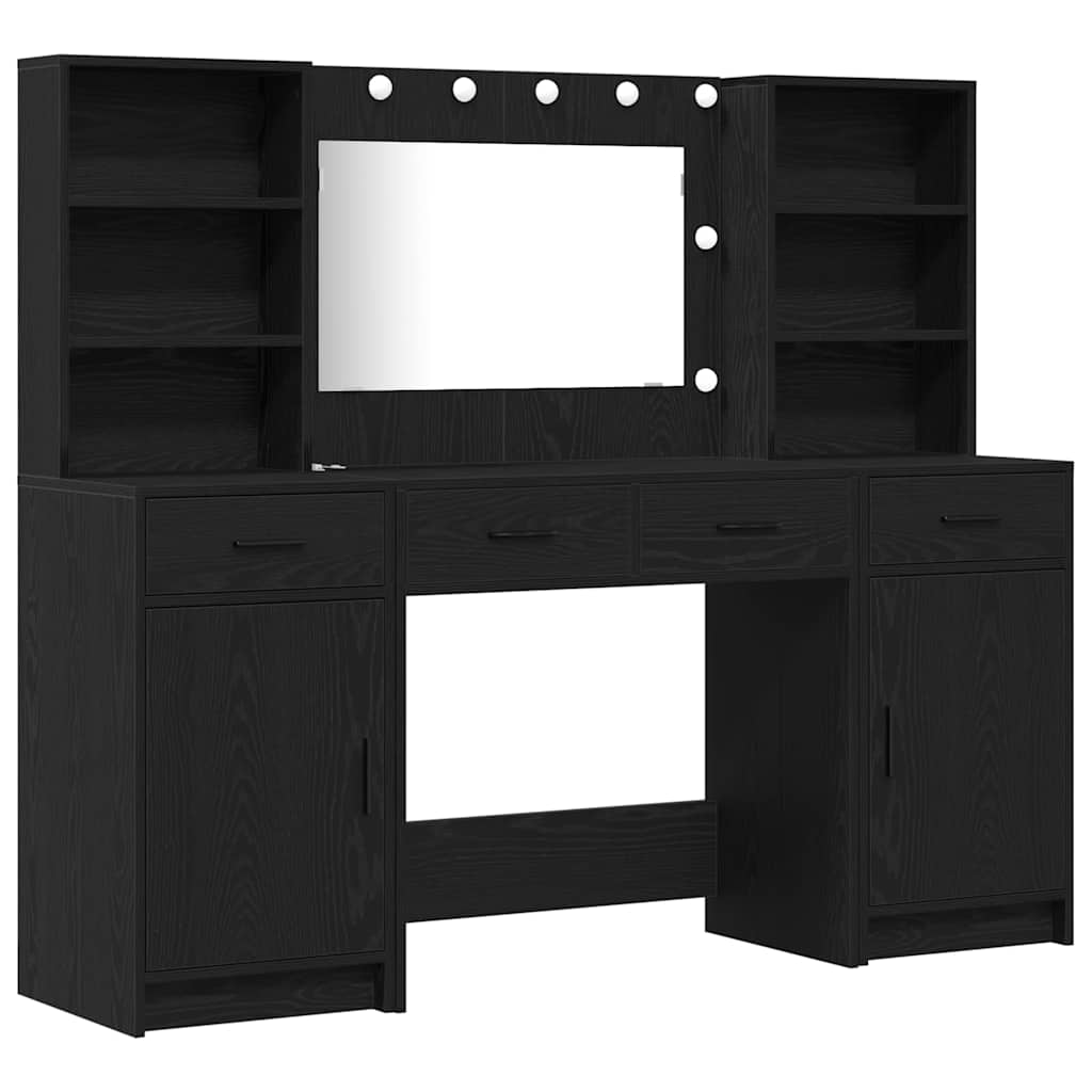 Sminkebordsett med skuff 3 pcs Svart eik 78.5 x 41 x 135 cm