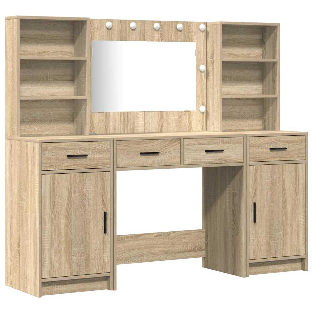 Sminkebordsett med skuff 3 pcs Sonoma eik 78.5 x 41 x 135 cm