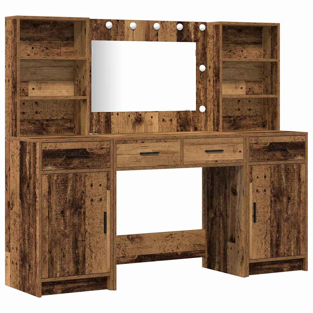 Sminkebordsett med skuff 3 pcs Gammelt tre 78.5 x 41 x 135 cm