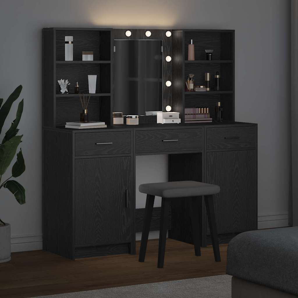 Sminkebordsett 3 pcs Svart eik 50 x 41 x 135 cm Konstruert tre