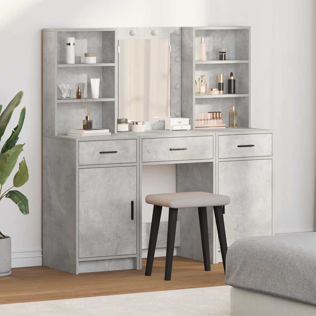 Sminkebordsett 3 pcs Betonggrå 50 x 41 x 135 cm Konstruert tre