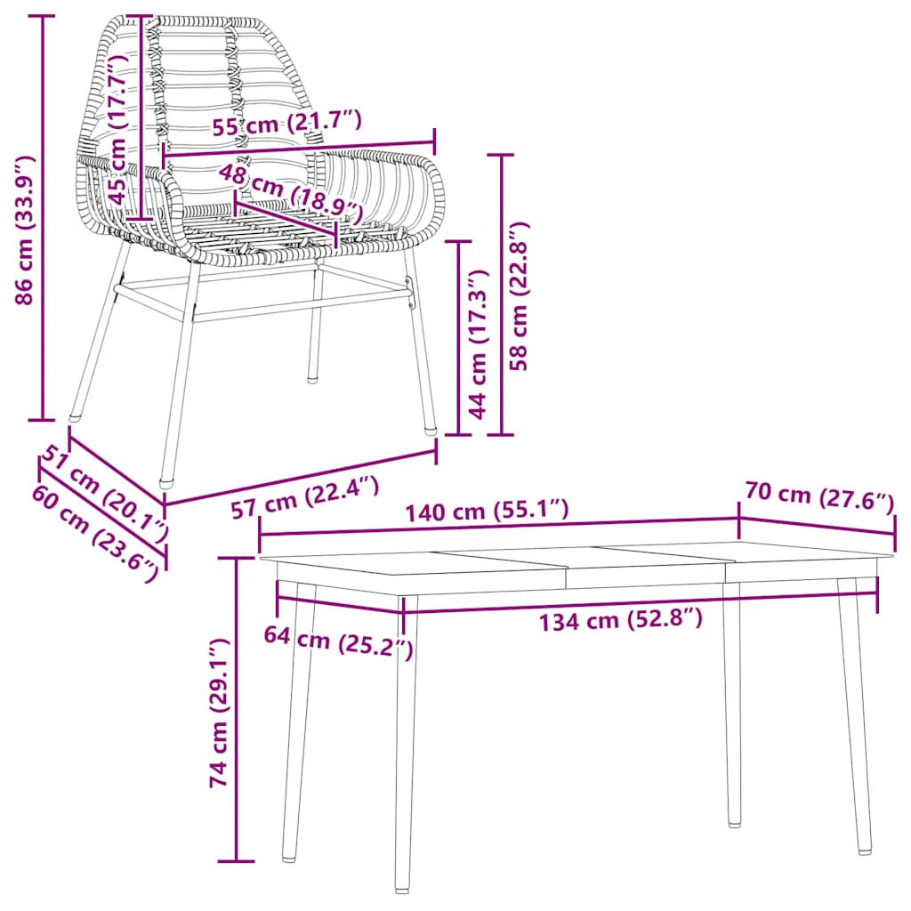 Hagespisegruppe 5 deler svart polyrotting glass