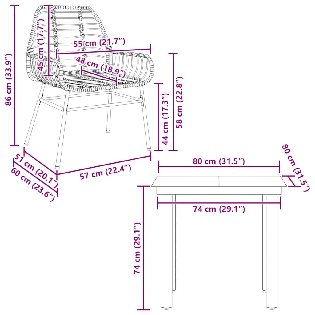 Hagespisegruppe 3 deler svart polyrotting glass