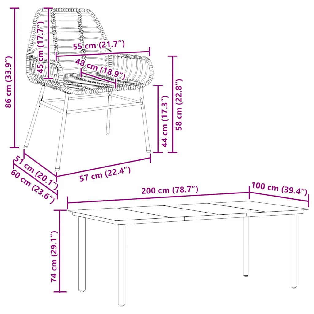 Hagespisegruppe 7 deler svart polyrotting glass