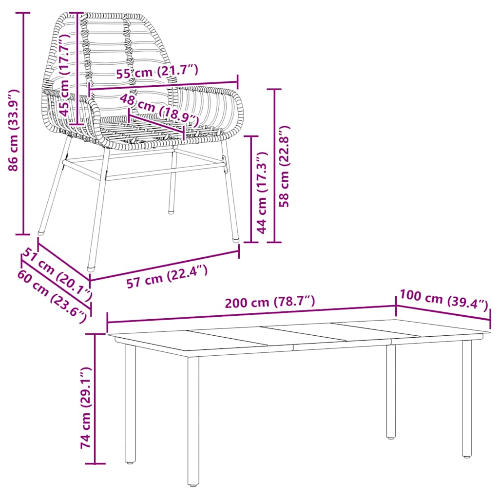 Hagespisegruppe 9 deler svart polyrotting glass