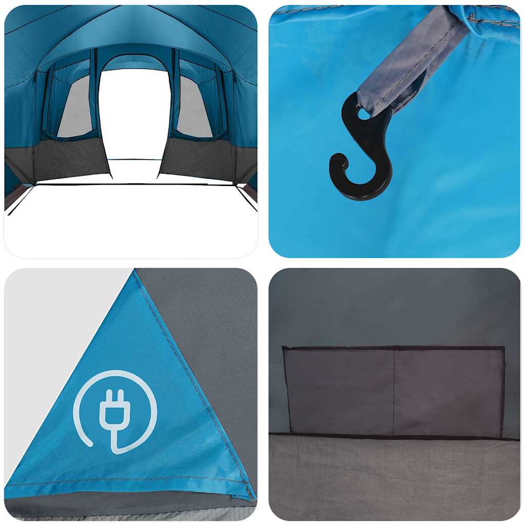 Familietelt med tak med lagring Blå og grå 760 x 645 x 230 cm