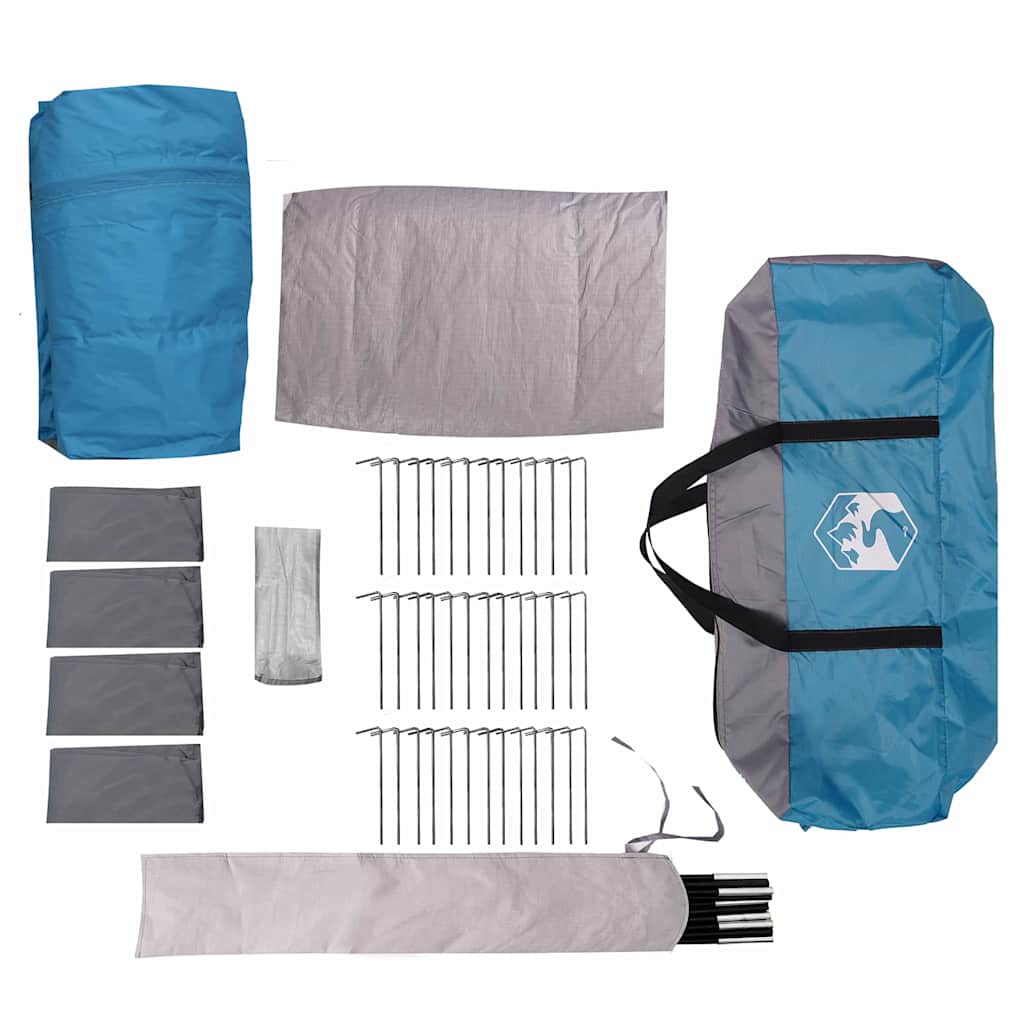 Familietelt med tak med lagring Blå og grå 745 x 700 x 217 cm