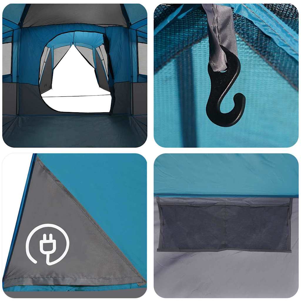 Familietelt med tak med lagring Blå og grå 745 x 700 x 217 cm