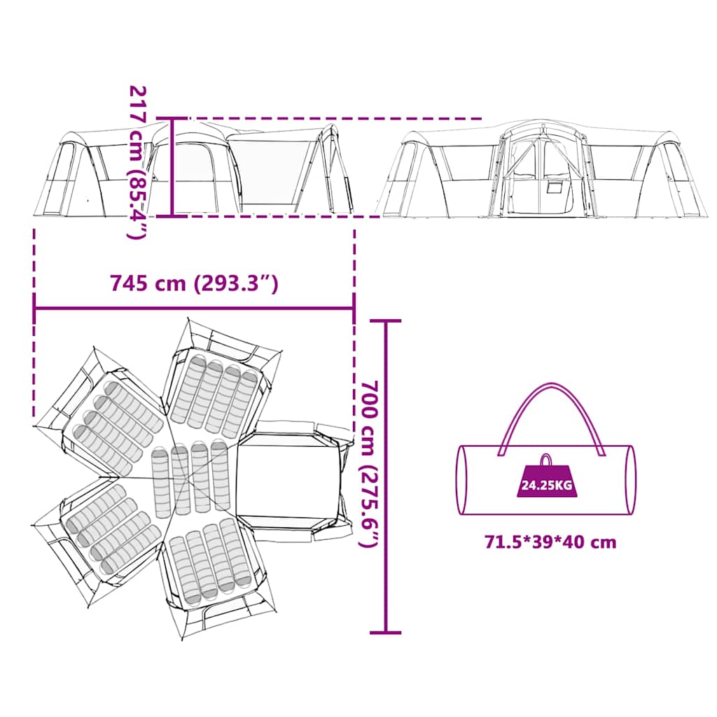 Familietelt med tak Grå og Oransje 745 x 700 x 217 cm