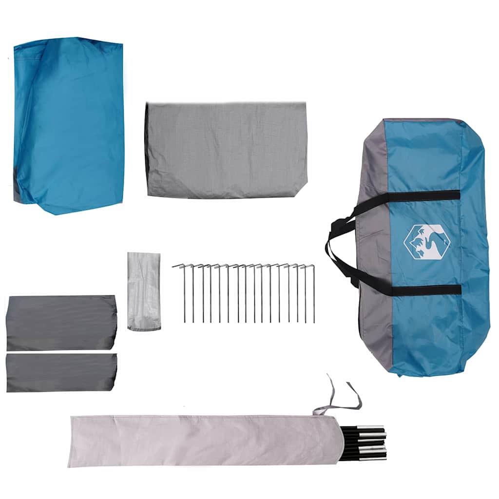 Familietelt med tak med lagring Blå og grå 460 x 430 x 214 cm