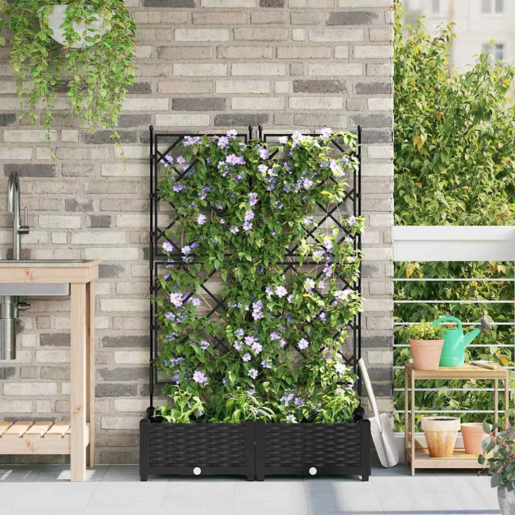 Hagepotte med klatrestativ 2 pcs Svart 80 x 40 x 125.5 cm PP