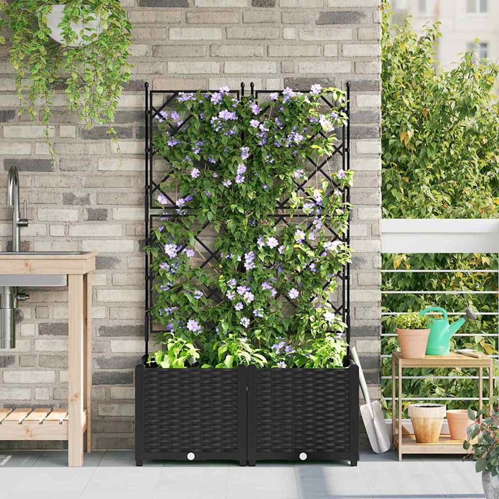 Hagepotte med klatrestativ 2 pcs Svart 80 x 40 x 143 cm PP