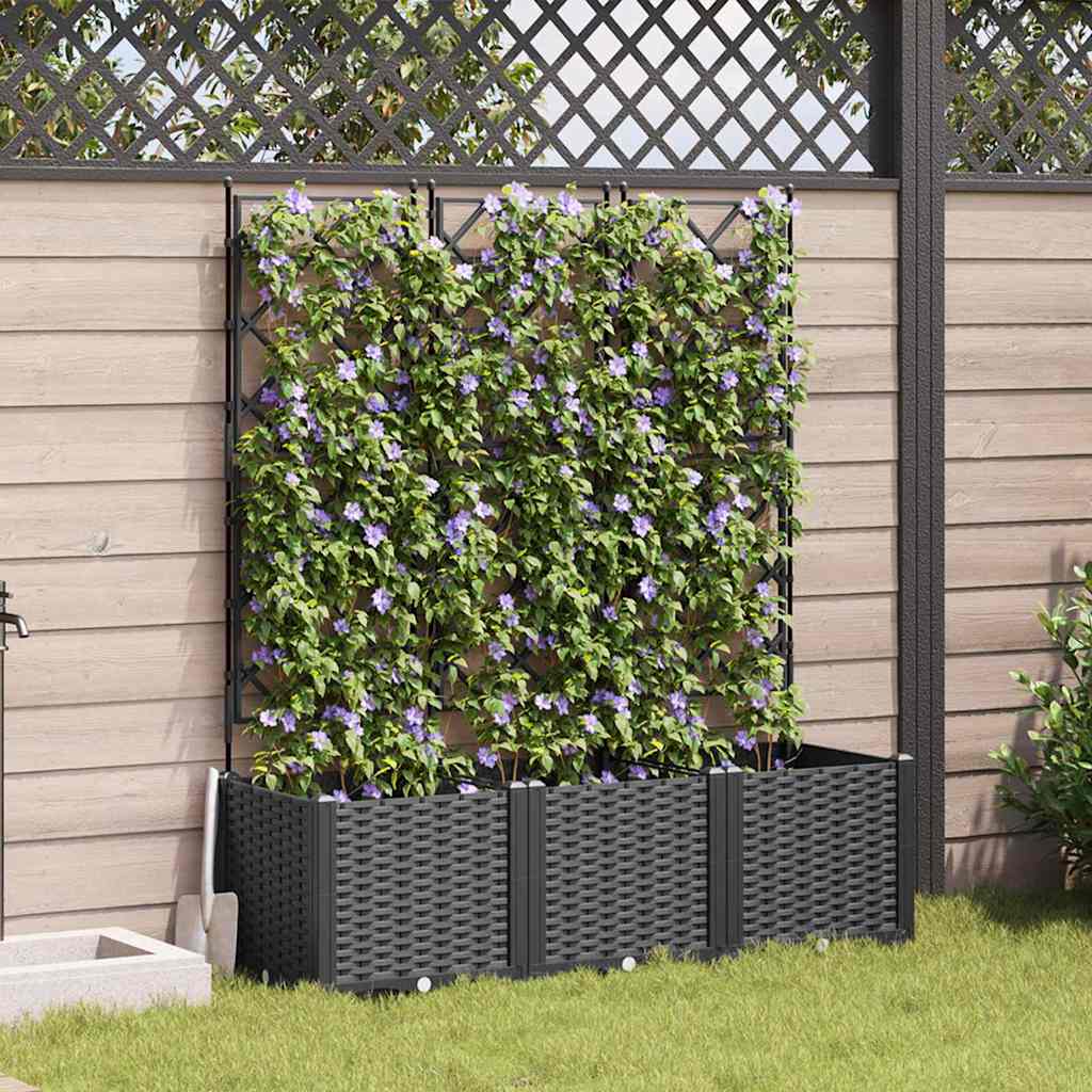 Hagepotte med klatrestativ 3 pcs Svart 120 x 40 x 143 cm PP
