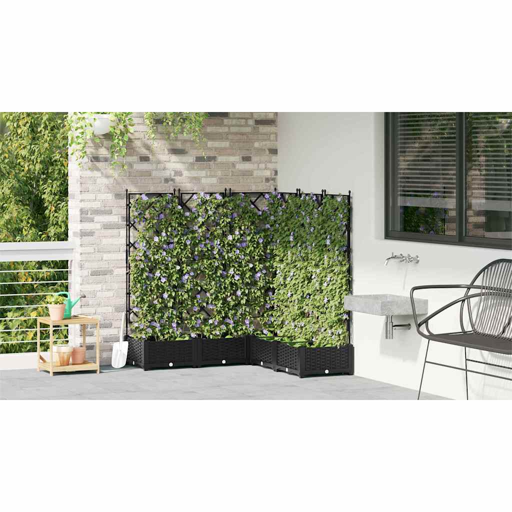 Hagepotte med klatrestativ 5 pcs Svart 120 x 120 x 125.5 cm PP