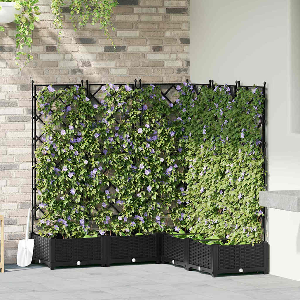 Hagepotte med klatrestativ 5 pcs Svart 120 x 120 x 125.5 cm PP