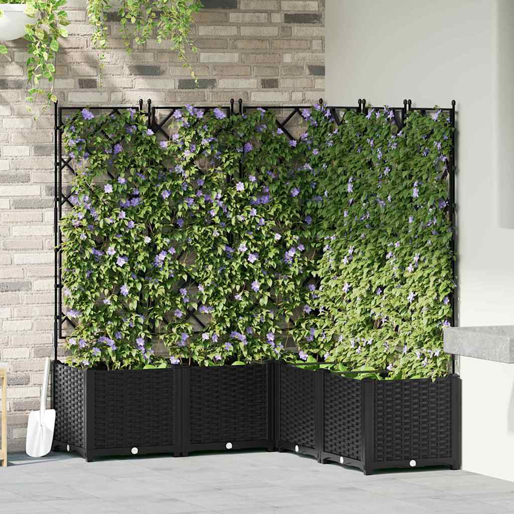 Hagepotte med klatrestativ 5 pcs Svart 120 x 120 x 143 cm PP