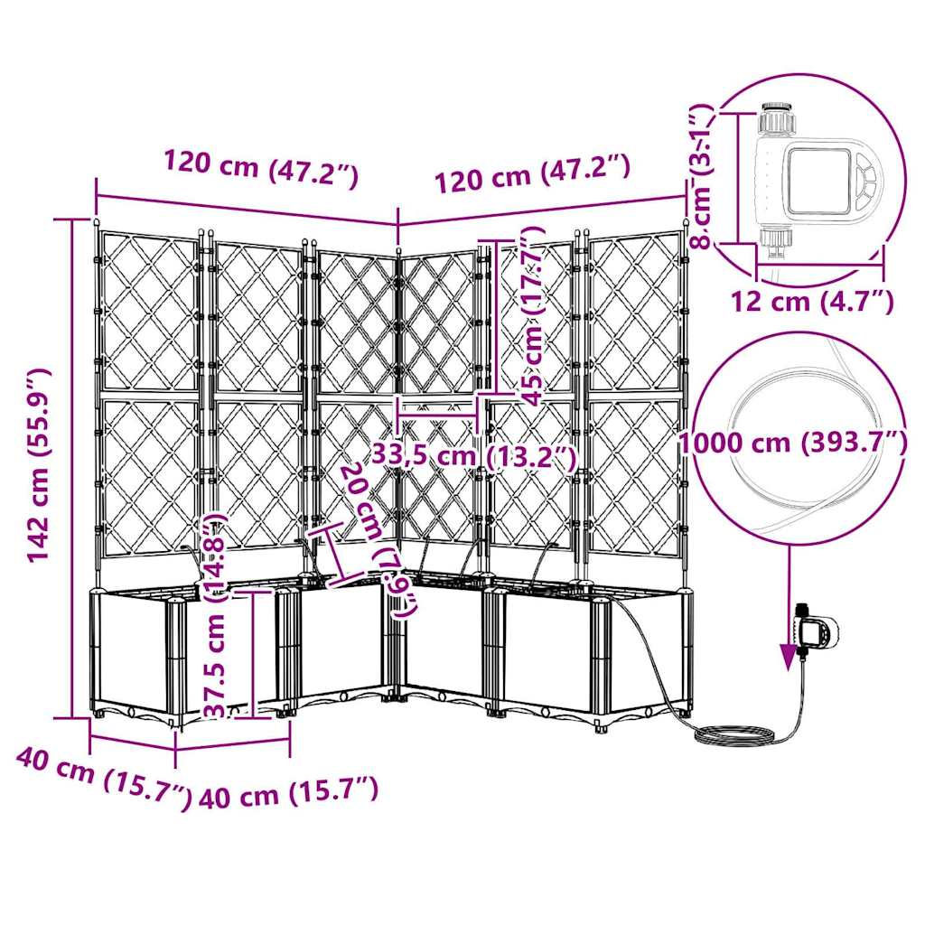 Hagepotte med klatrestativ 3 pcs Grå 80 x 80 x 143 cm PP