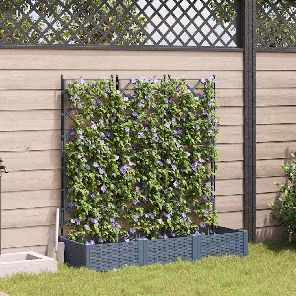 Hagepotte med klatrestativ 3 pcs Lysegrå 120 x 40 x 125.5 cm PP