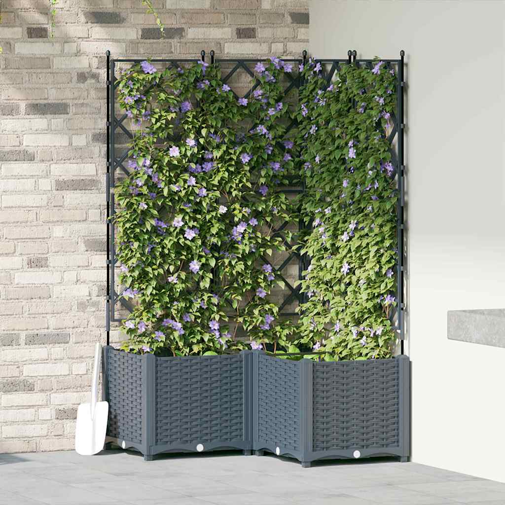 Hagepotte med klatrestativ 3 pcs Lysegrå 80 x 80 x 143 cm PP