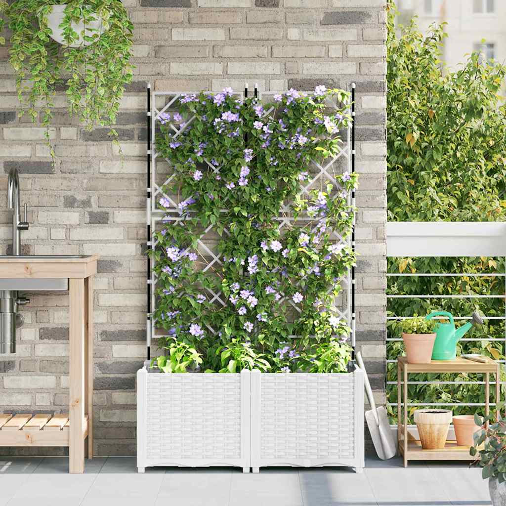 Hagepotte med klatrestativ 2 pcs Hvit 80 x 40 x 143 cm PP