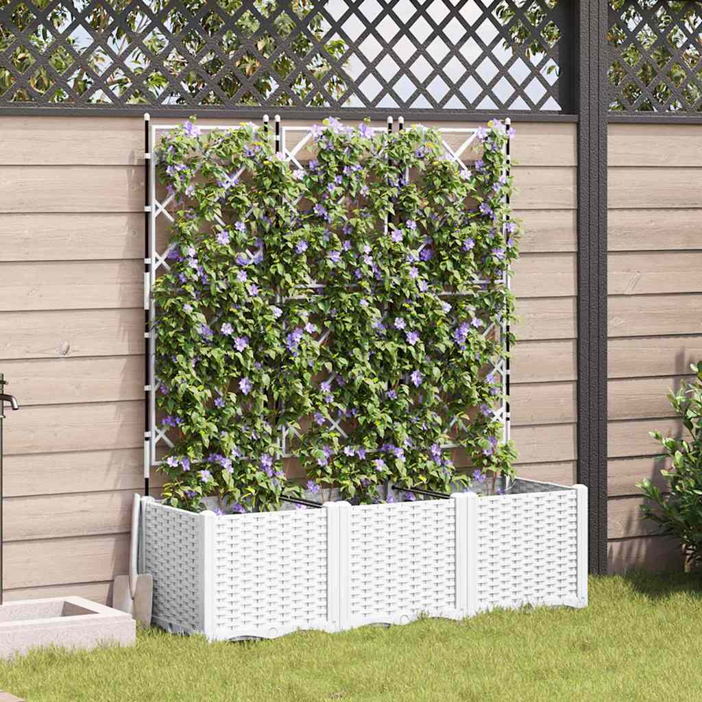 Hagepotte med klatrestativ 3 pcs Hvit 120 x 40 x 143 cm PP