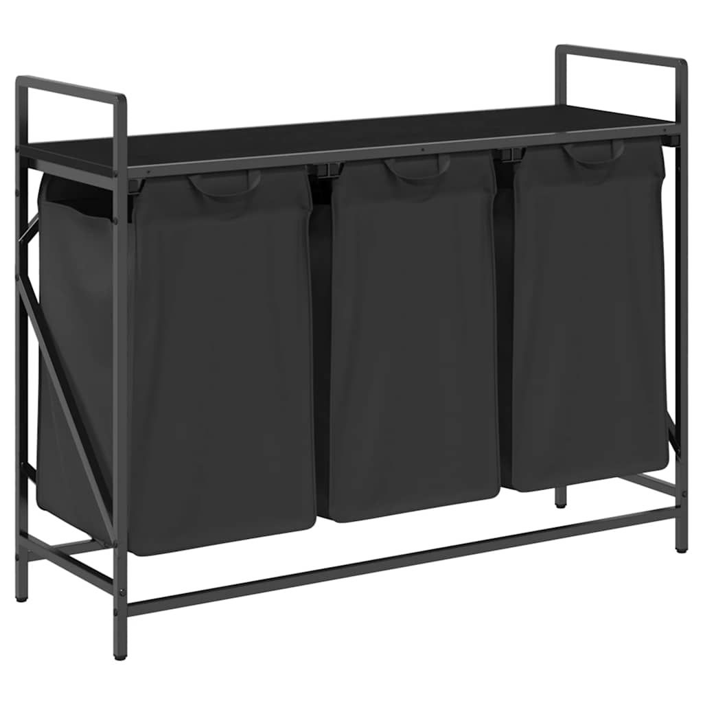 skittentøyskurv 3 rom med hylle svart eik