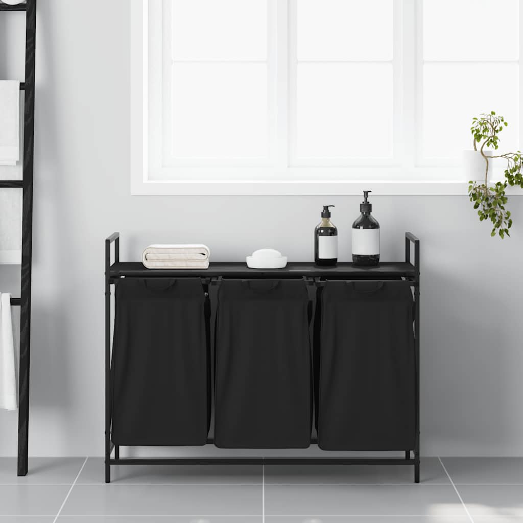 skittentøyskurv 3 rom med hylle svart eik