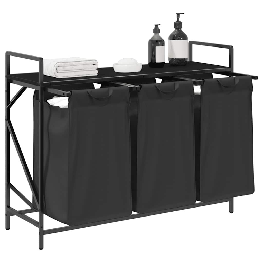 skittentøyskurv 3 rom med hylle svart eik