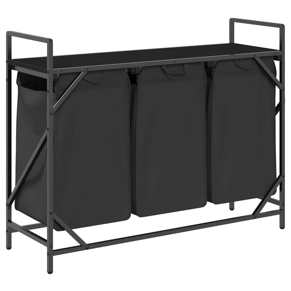 skittentøyskurv 3 rom med hylle svart eik