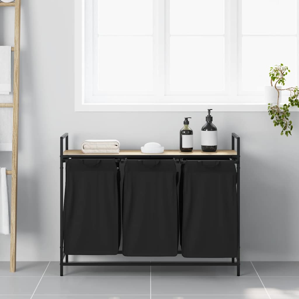 skittentøyskurv 3 rom med hylle sonoma eik