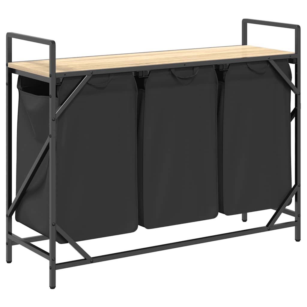 skittentøyskurv 3 rom med hylle sonoma eik