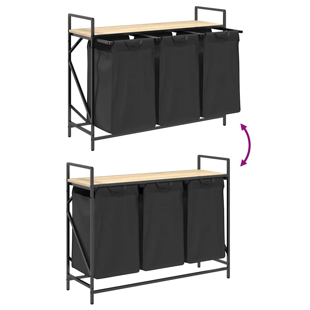 skittentøyskurv 3 rom med hylle sonoma eik