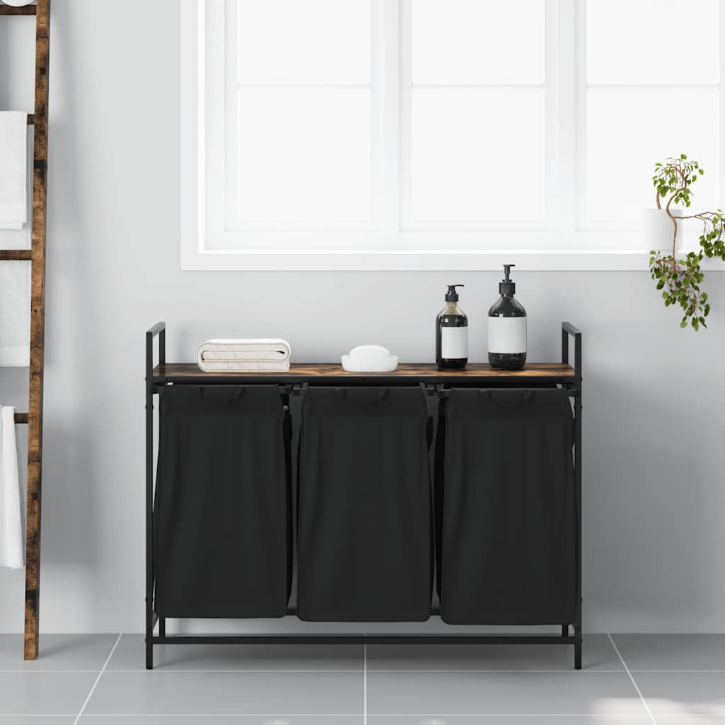 skittentøyskurv 3 rom med hylle røkt eik