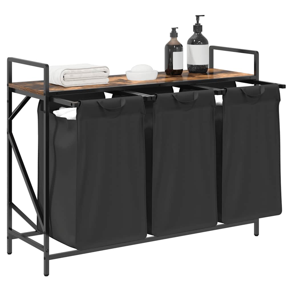 skittentøyskurv 3 rom med hylle røkt eik