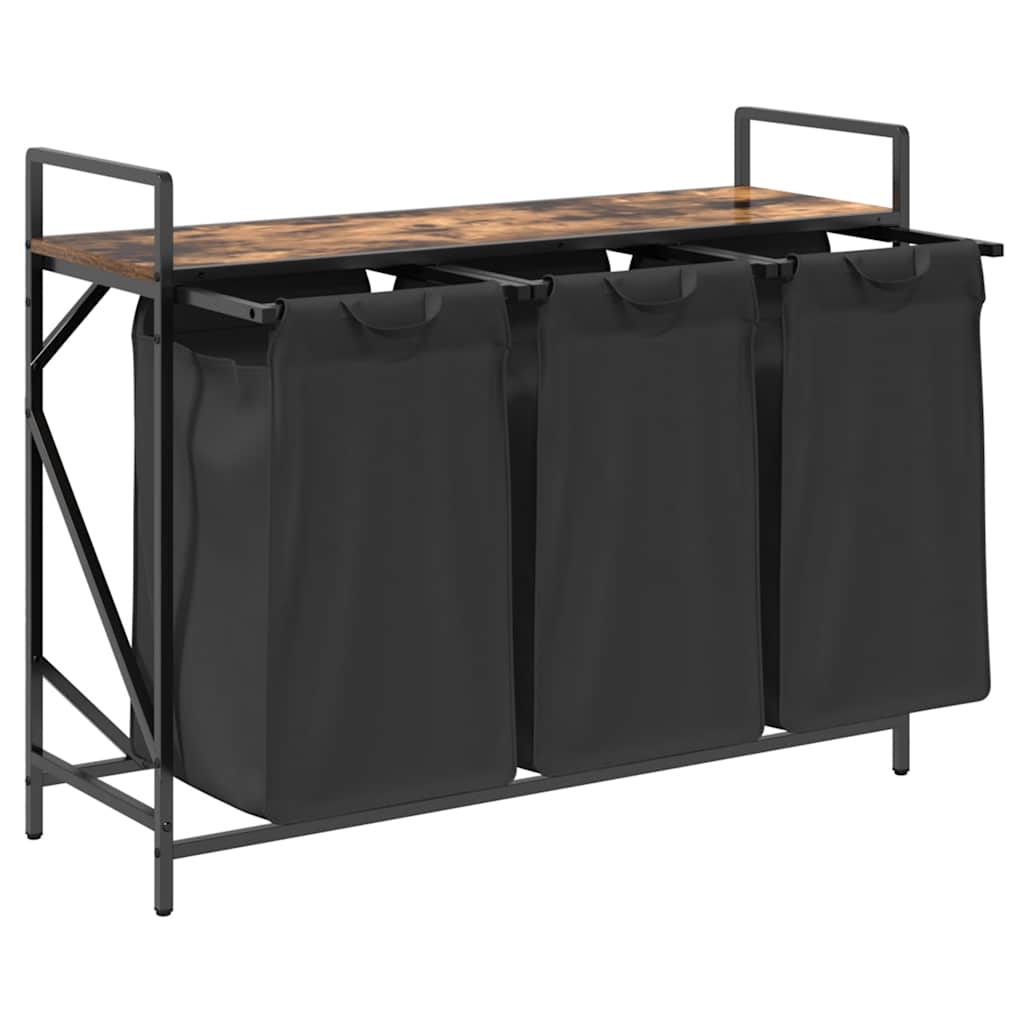 skittentøyskurv 3 rom med hylle røkt eik