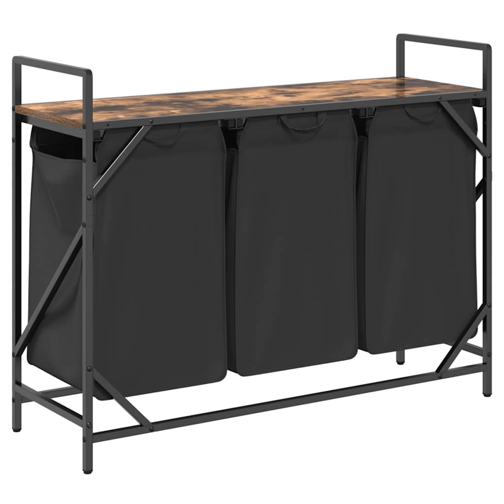 skittentøyskurv 3 rom med hylle røkt eik