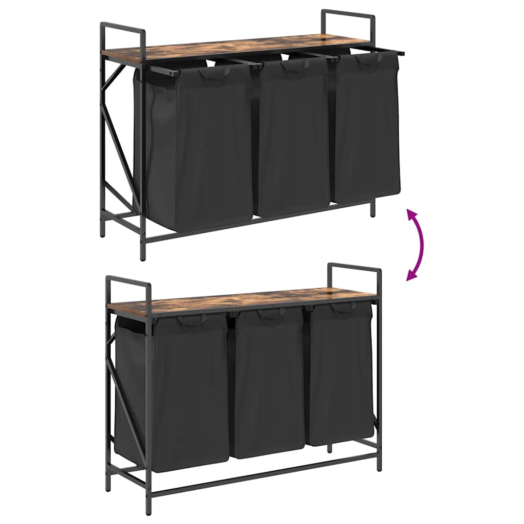 skittentøyskurv 3 rom med hylle røkt eik