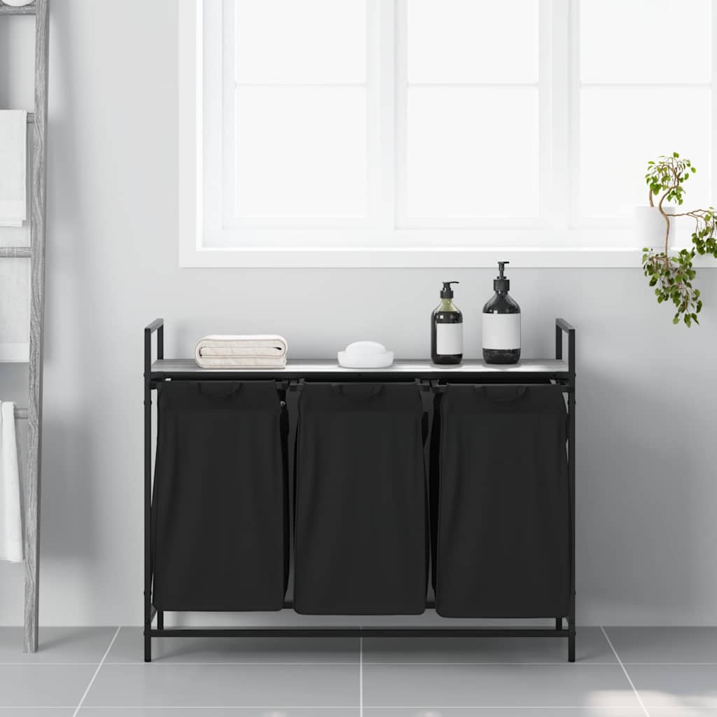 skittentøyskurv 3 rom med hylle grå eik