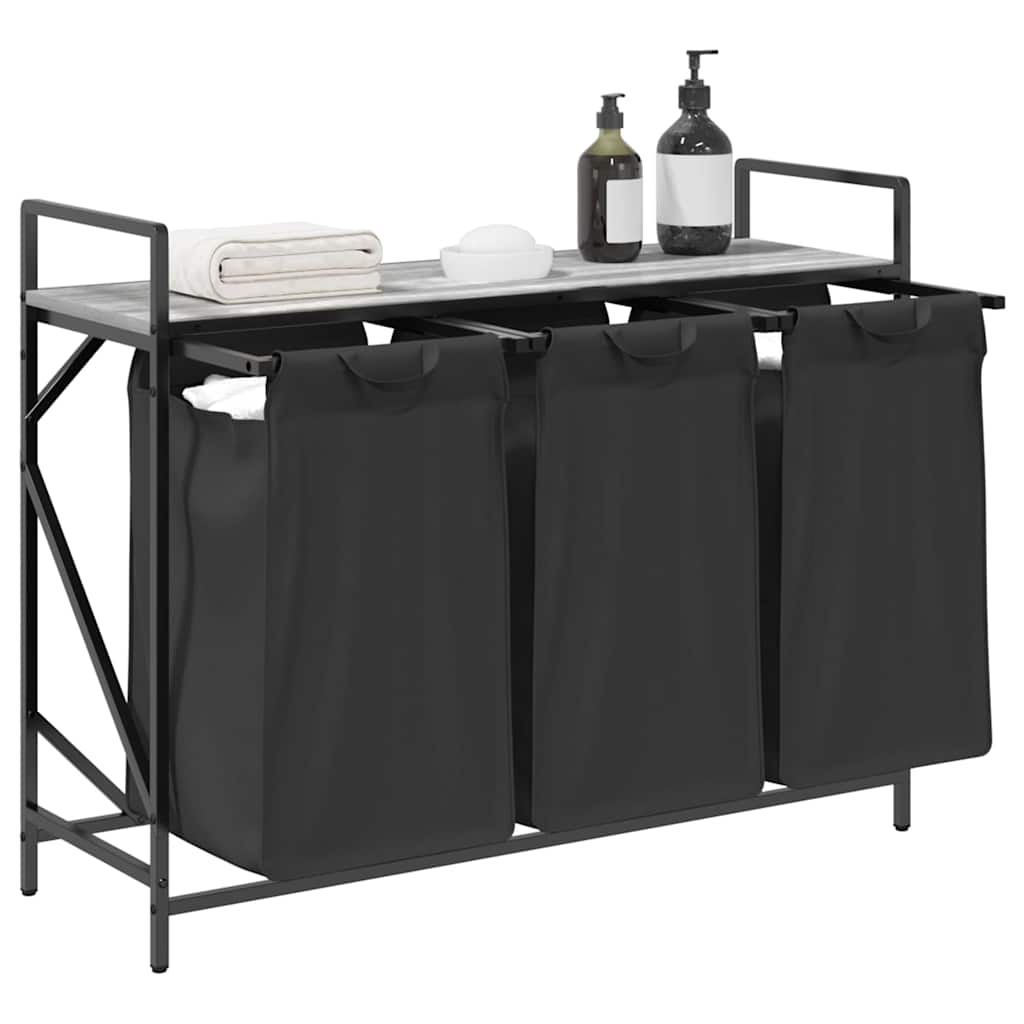 skittentøyskurv 3 rom med hylle grå eik