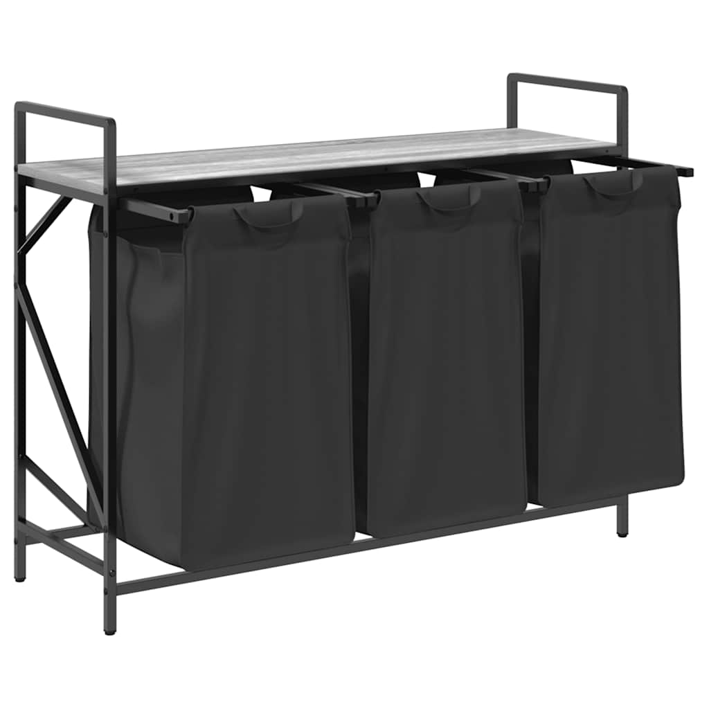 skittentøyskurv 3 rom med hylle grå eik