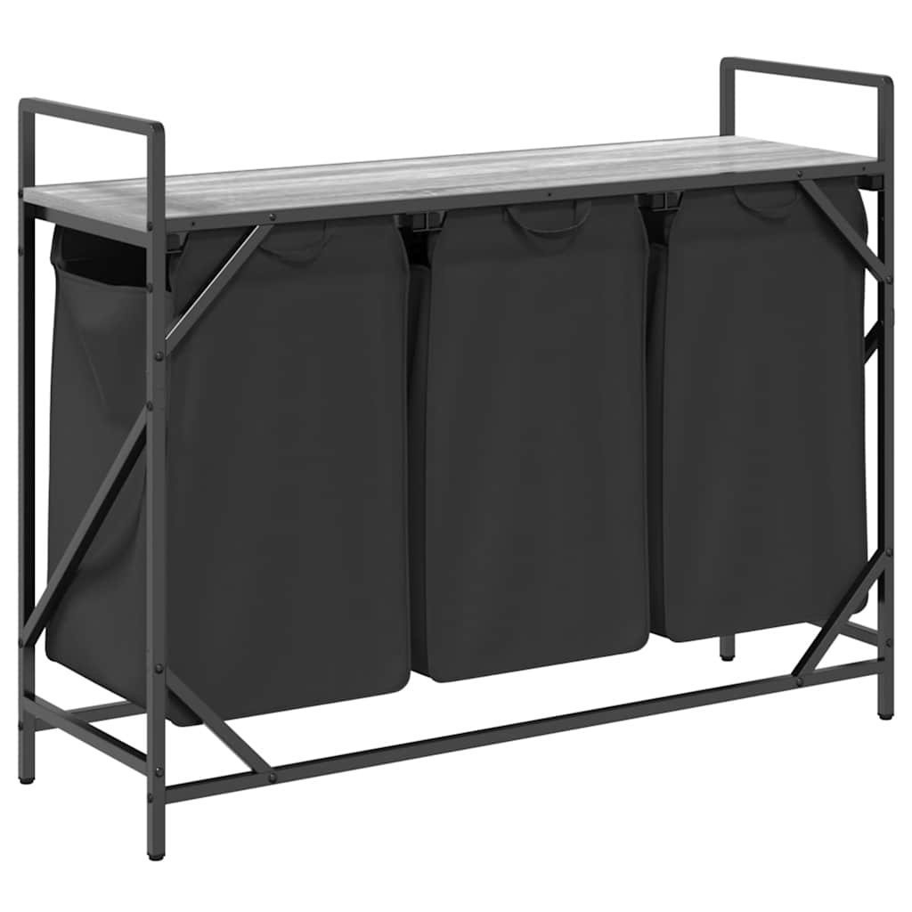 skittentøyskurv 3 rom med hylle grå eik