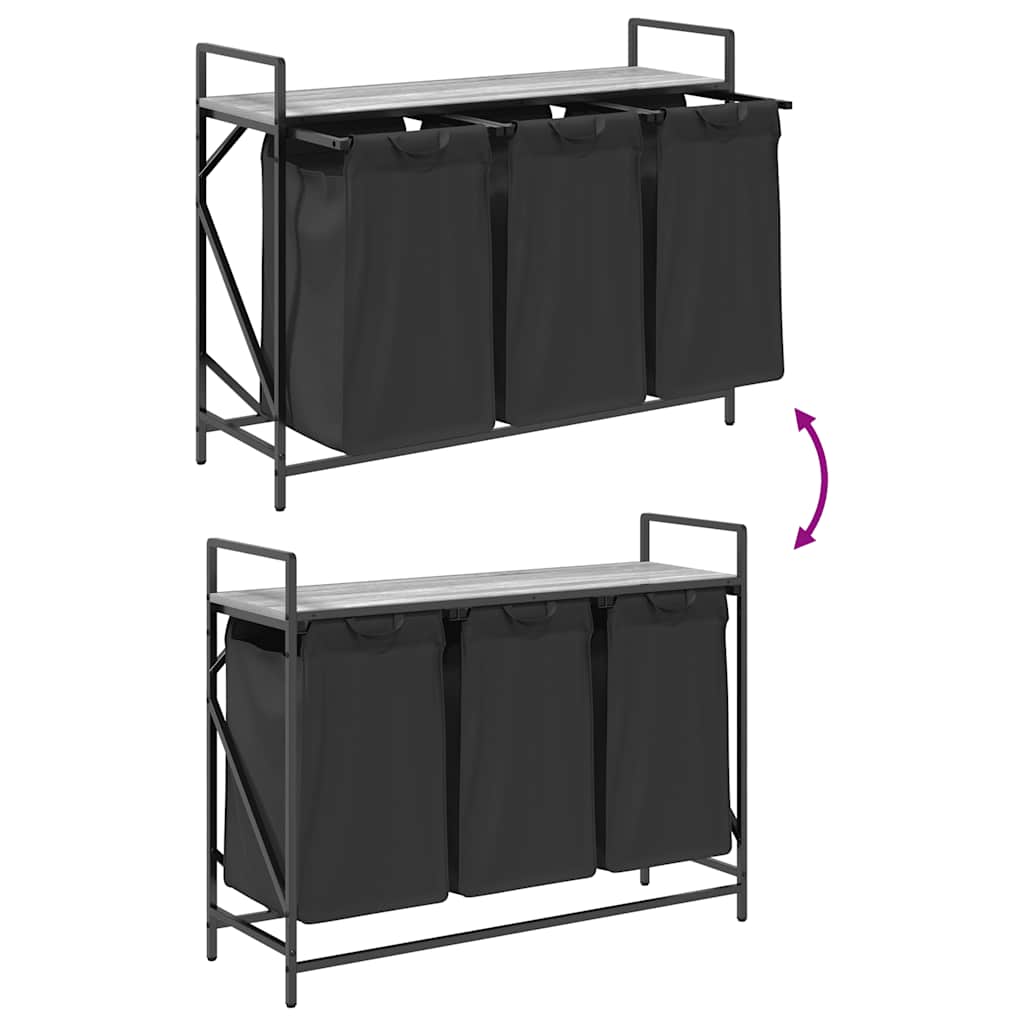 skittentøyskurv 3 rom med hylle grå eik