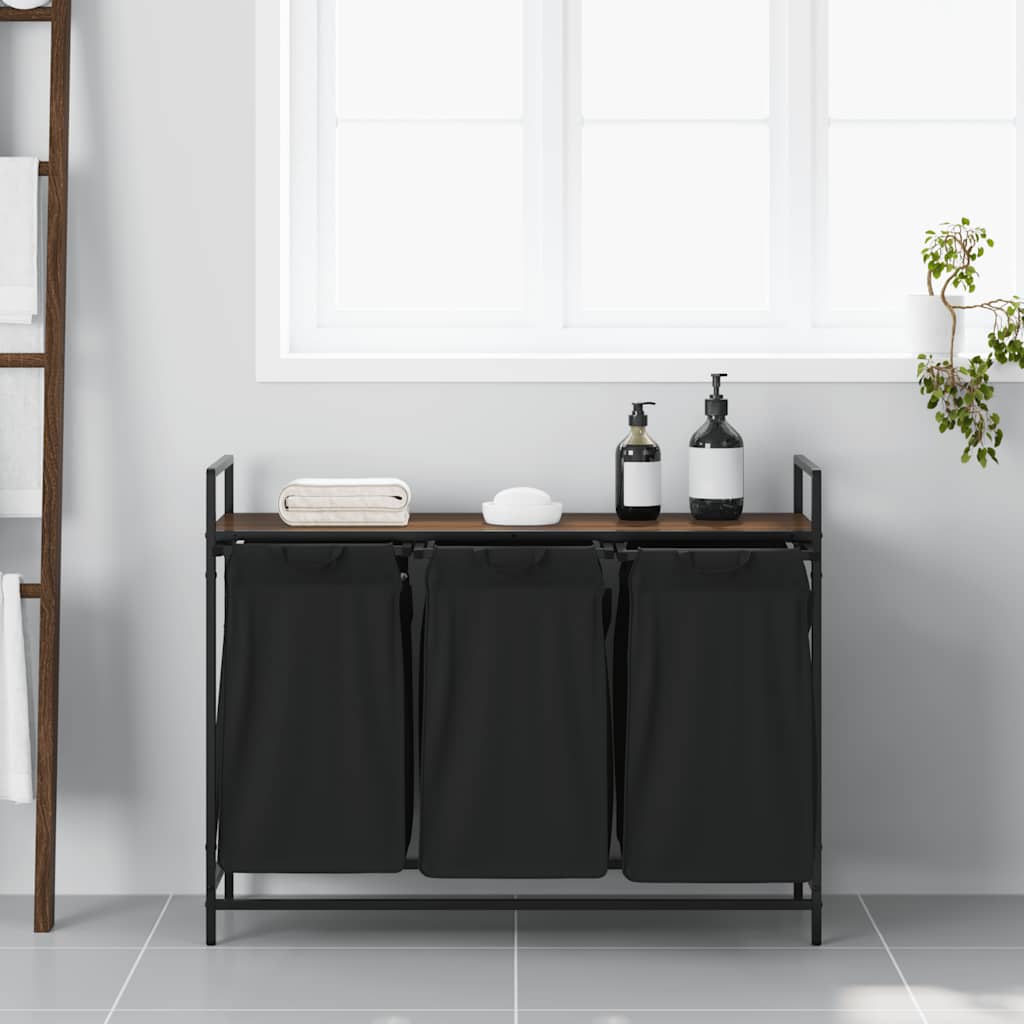 skittentøyskurv 3 rom med hylle brun eik