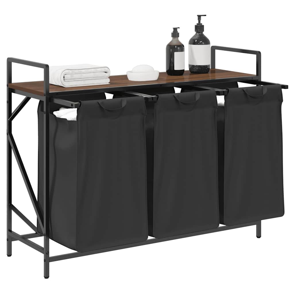 skittentøyskurv 3 rom med hylle brun eik